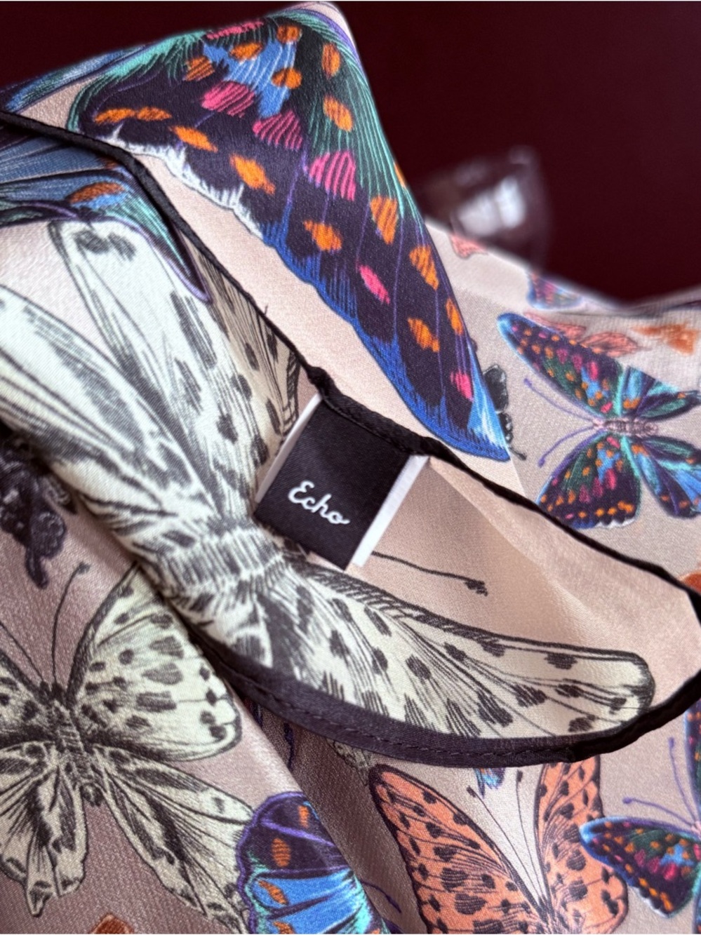 Vintage ECHO 100% Silk Square Scarf – Vibrant Butterfly Print - Picture 7 of 16